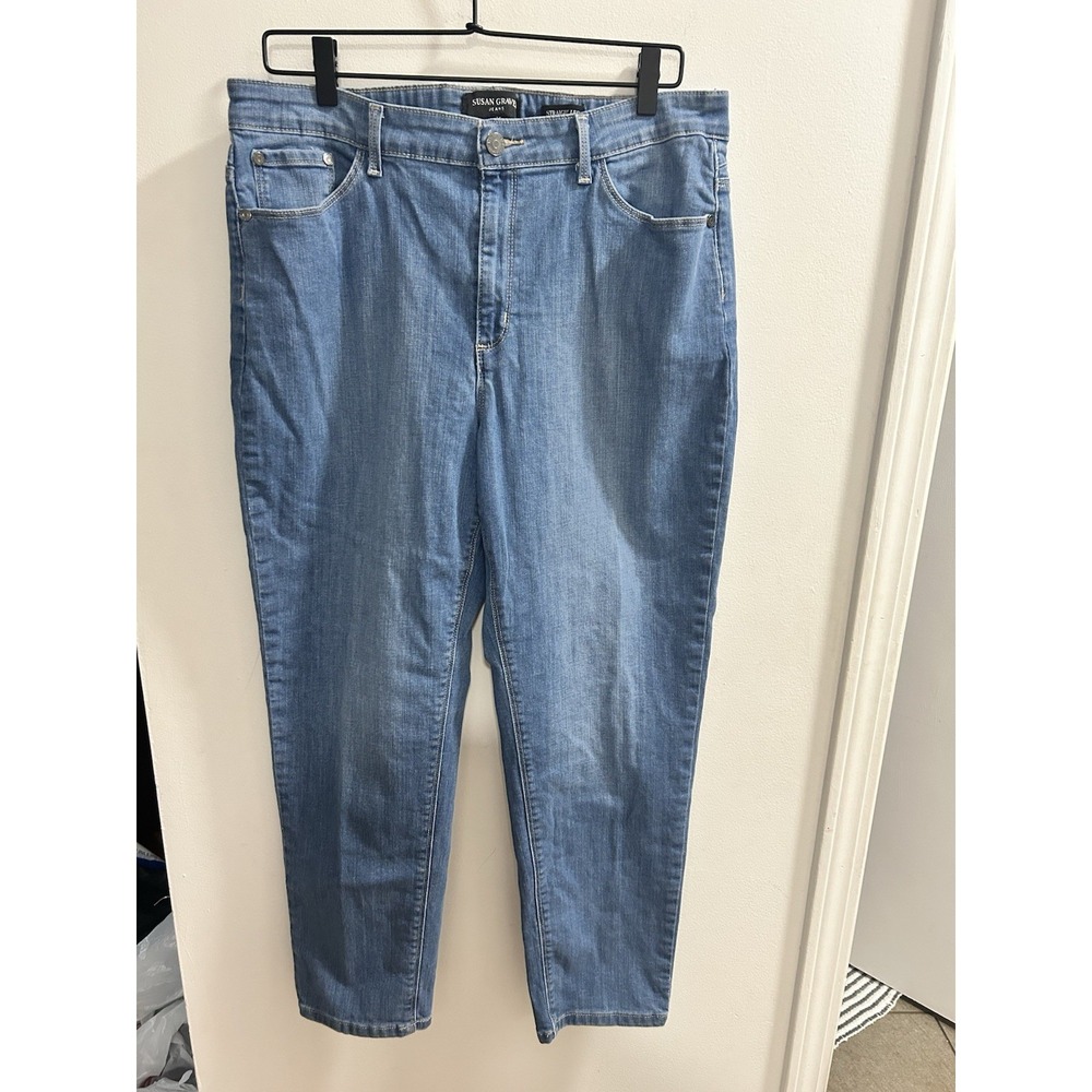 Susan Graver Jeans Womens 14‎ Straight Leg Medium Wash Blue Denim High Rise Pant